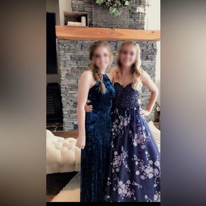 Dark teal velvet formal dress